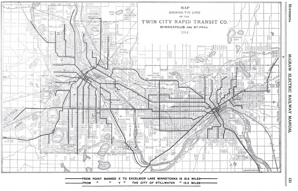 Twin Cities Rapid Transit Route Map, 1914